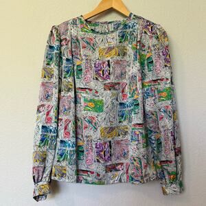 Vintage 80s abstract artsy marble swirl print blouse Nicola sz L